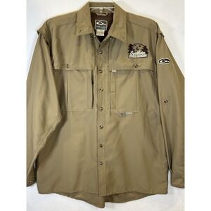 Drake Waterfowl Shirt Mens L Tan Fishing Cargo Vented Magnet Pocket Embroidery